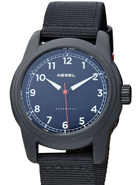HEMEL Automatic Military-Styled Watch Black Ion-Plated Case and Sapphire Crystal #HMNO2
