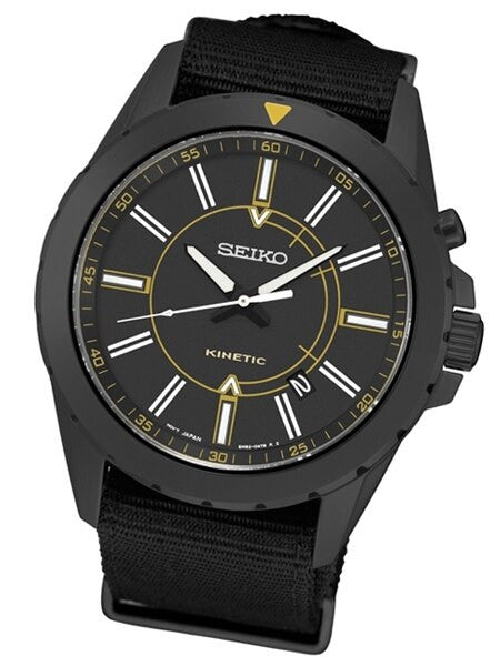 Seiko Kinetic Black Ion-Plated 42mm Field Watch with Power Reserve #SKA705