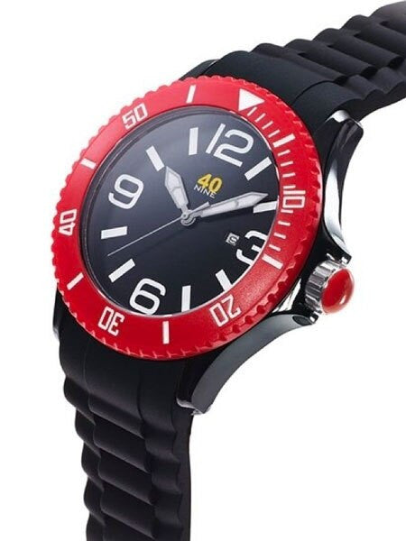 40Nine Black Plastic 46mm Case with Black Silicone Rubber Strap #40NINE02-BLACK-RED