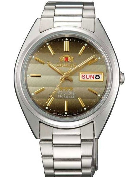 Orient Automatic Watch with Louver-like Brown Dial, Day-Date and SS Bracelet #AB00007U