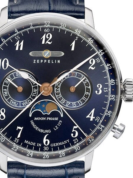 Graf Zeppelin Hindenburg Swiss Quartz Moonphase Calendar Watch #7036-3