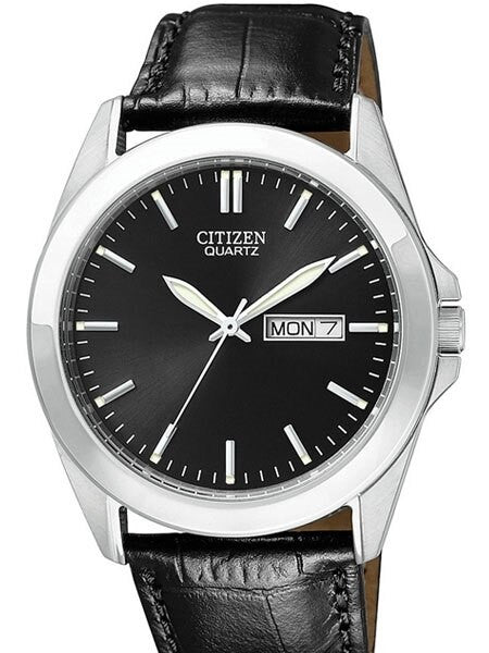 Citizen Quartz Watch with Black Dial and Leather Strap #BF0580-06E