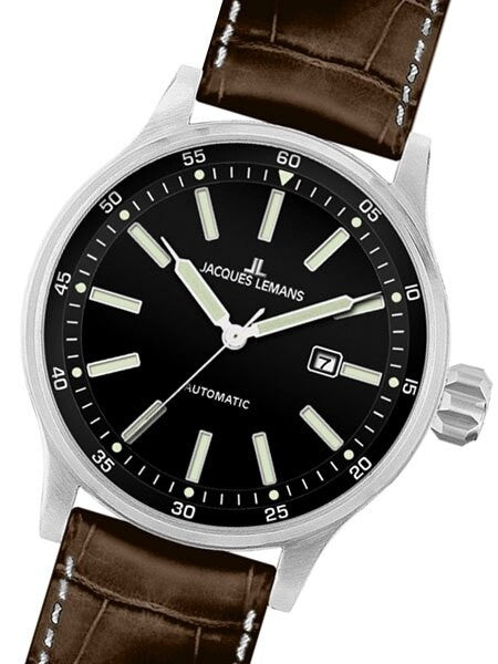 Jacques Lemans 48mm Porto Automatic Watch with a Black Dial #1-1723B