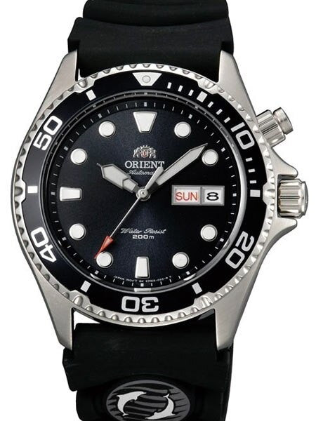 SCRATCH AND DENT - Orient Ray Black Dial 21-Jewel Automatic Dive Watch on Rubber Strap #EM6500BB