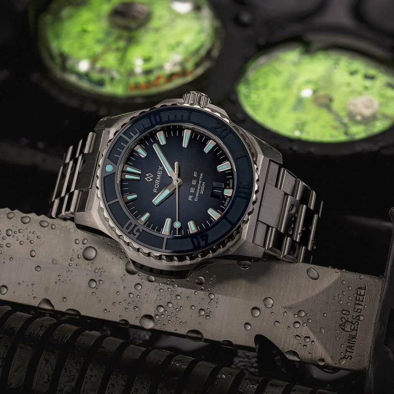 Formex REEF Swiss Automatic Chronometer Dive Watch with Sunburst Blue Dial #2200-1-6333-100