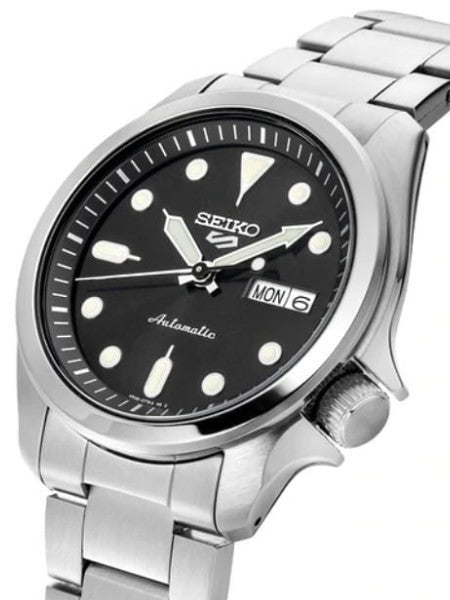 Seiko 5 Sports 24-Jewel Automatic Watch with Black Dial and SS Bracelet #SRPE55