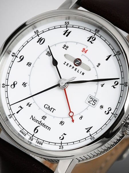 Graf Zeppelin Nordstern Series Swiss Quartz GMT Watch with Coin-Edge Case #7546-1