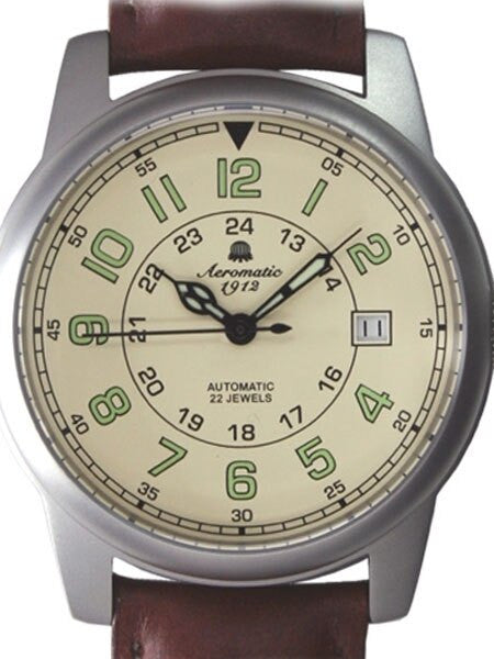 Aeromatic 1912 Automatic (self-winding) Aviator Watch with Brown Strap #A1412