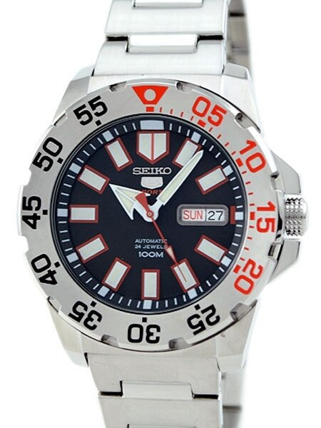 Scratch and Dent - Seiko 43mm Sports 5 Automatic 24-Jewel Watch with Day and Date, Black Dial #SRP485K1-SND