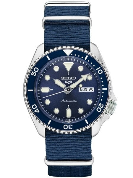 Seiko 5 Sports 24-Jewel Automatic Watch with Blue Dial and Nylon Strap #SRPD87