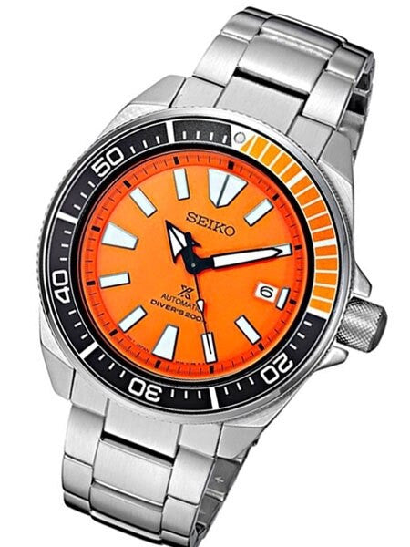 Seiko Samurai Prospex Automatic Dive Watch with Orange Dial and Stainless Steel Bracelet #SRPC07