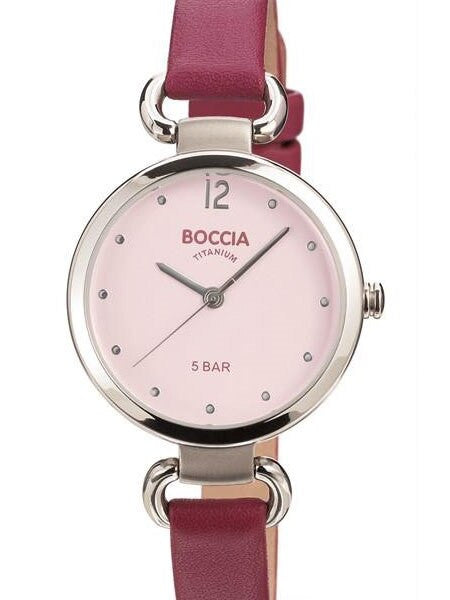 Boccia Ladies Quartz Watch with Light Pink Dial, Titanium Case and Pink Leather Strap #3232-02