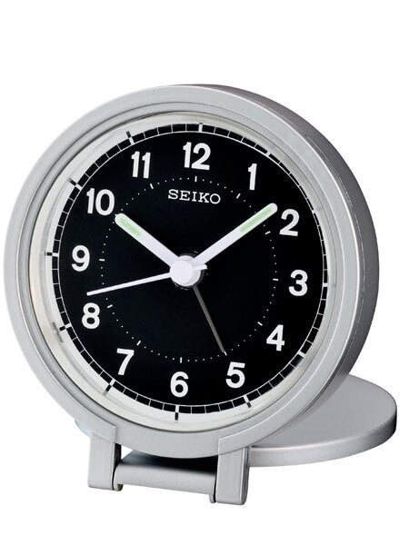 Seiko Travel Alarm Clock with Snooze, Dial Light and Fold-Out Stand #QHT011ALH