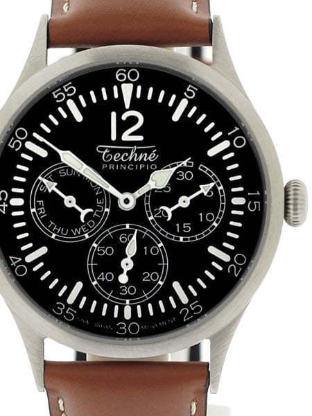 Techne 38mm Merlin Quartz Aviator Watch with Day and Date Sub-Dials and Small Seconds #280.053