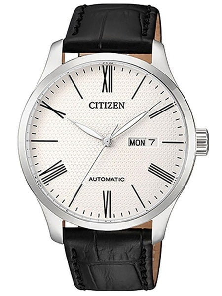 Citizen Automatic White Dial Watch with Black Leather Strap #NH8350-08A