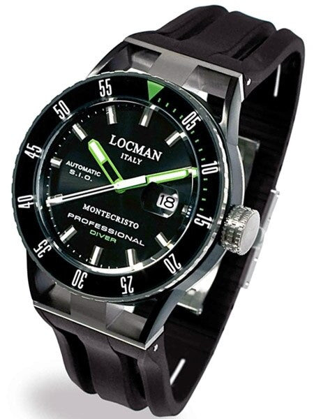 Locman Montecristo 200 Meter Automatic Dive Watch with 44mm Black PVD and Titanium Case #513BKGRPVBK