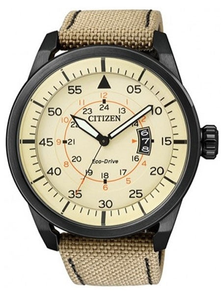 Citizen Eco-Drive Dial Pilot Watch with Black PVD Case and Tan Strap #AW1365-19P