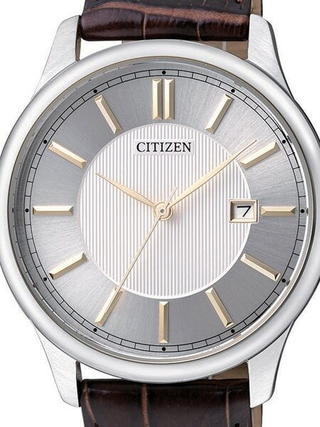 Citizen Quartz Dress Watch with White-Silver Dial and Leather Strap #BI1054-04A