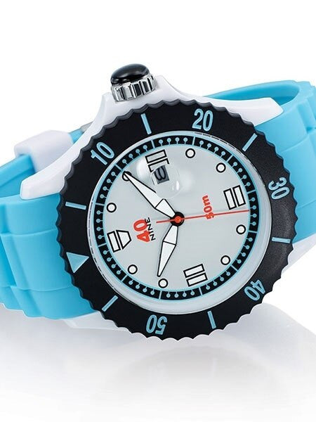 40Nine White Plastic 40mm Case with Blue Silicone Rubber Strap #40NINE03-BLUE40