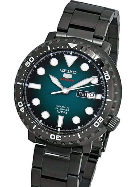 Seiko 5 Sports Automatic 24-Jewel Bottle-Cap Watch with Black PVD Case #SRPC65K1