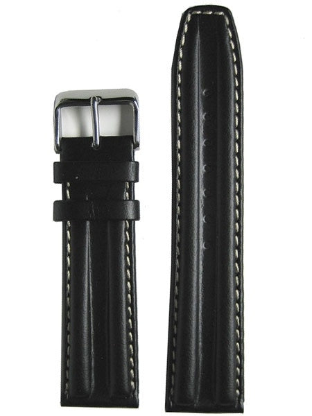 Toscana Black Oil Tanned Double-Ridge Leather Watch Strap with Contrast Stitching #RB8-27330