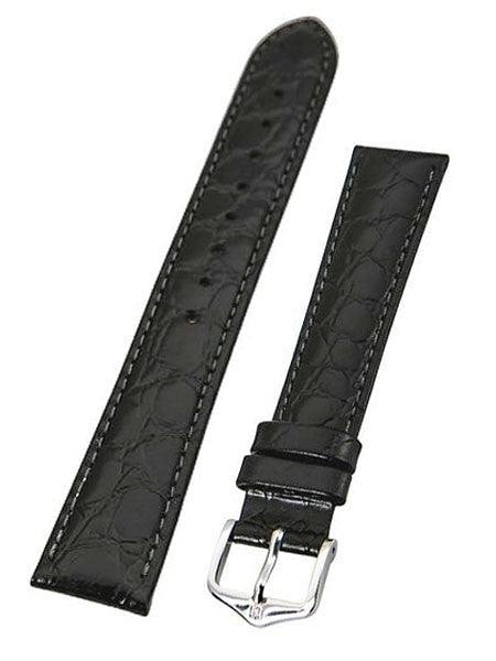 Hirsch Black Crocograin Embossed Natural Leather Watch Strap #123228-50