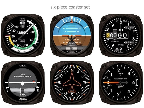 Trintec Six Piece Aviation Instrument Shapped Coaster Set #9085