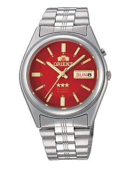 Orient Automatic Watch with Red Dial, Day-Date and SS Bracelet #EM6Q00DH