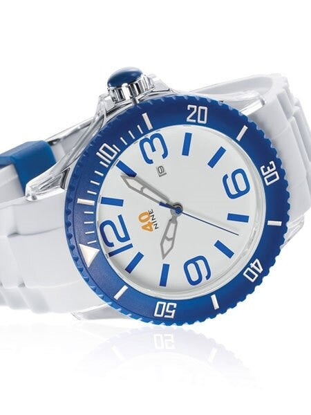 40Nine Clear Plastic 40mm Case with White Silicone Rubber Strap #40NINE03-BLUE3