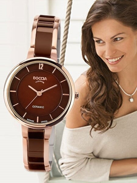 Boccia Ladies Quartz Watch with Brown MOP Dial, Rose Goldtone Titanium Case and Matching Bracelet #3236-04
