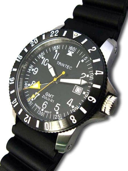 Trintec Zulu GMT Watch, Stainless Steel Case with 24-hr Bezel Zulu-01