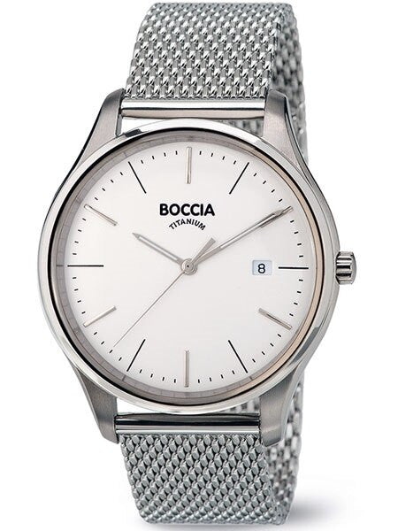 Boccia Mens Thin Quartz Watch with 41mm Titanium Case and a SS Mesh Bracelet #3587-03