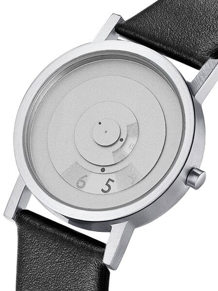 Projects 40mm Silver Reveal Quartz Watch with Black Leather Strap #7203GL-40