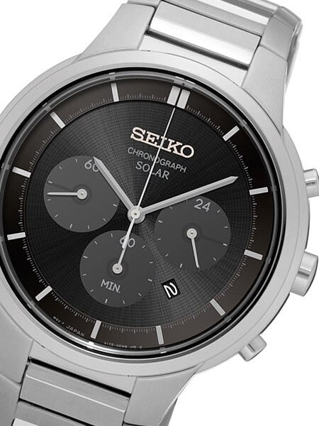 Seiko Black Dial, Solar Chronograph with Stopwatch and 24-Hour Sub-Dial #SSC439