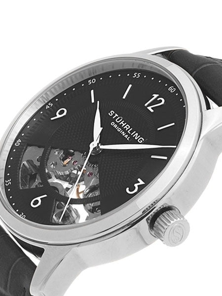 Stuhrling 17-Jewel Mechanical, hand winding watch with 40mm case, black leather strap #977.02