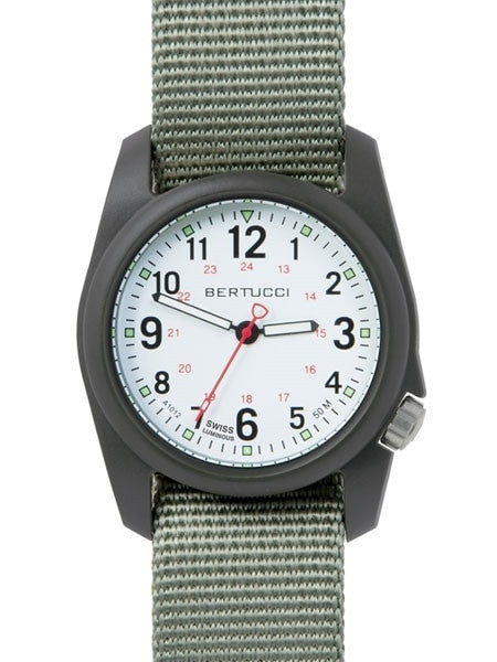 Bertucci DX3 Field Resin Watch, Defender Drab Nylon Strap, White Dial - 11019