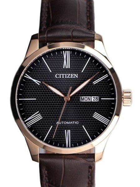 Citizen Automatic Black Dial Watch with Brown Leather Strap #NH8353-00H