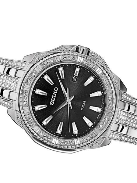 Seiko Solar Powered Watch with Swarovski Crystals on Case, Dial and Bracelet #SNE457