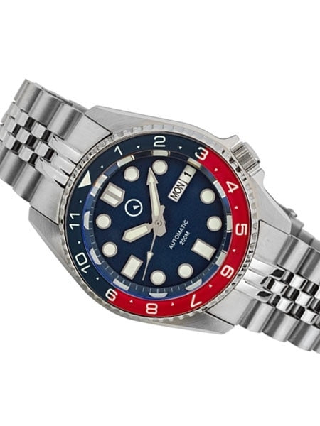 Islander 38mm Automatic Dual-Time Watch with Solid-Link Bracelet, AR Sapphire Crystal, and Luminous Sapphire Bezel Insert #ISL-51