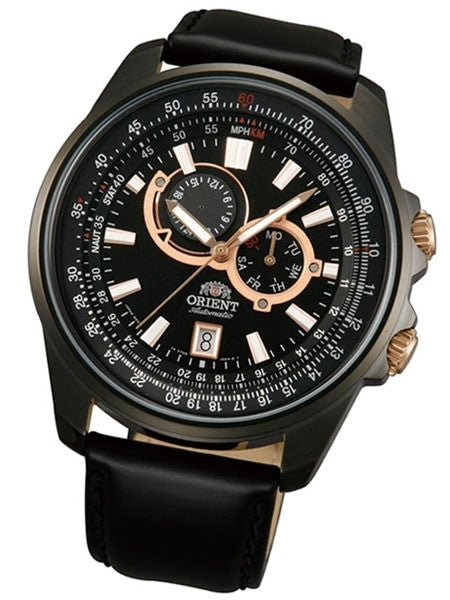 Orient Apex 21-Jewel Automatic Sport Watch with 24-Hour Sub-Dial, Black PVD Case #ET0Q002B