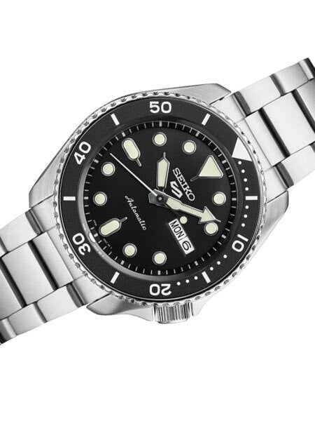Seiko 5 Sports 24-Jewel Automatic Watch with Black Dial and SS Bracelet #SRPD55
