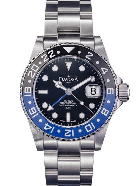 Davosa Ternos Swiss Automatic 200 Meter GMT Dual-Time Watch with "Batman" Ceramic Bezel #16157145