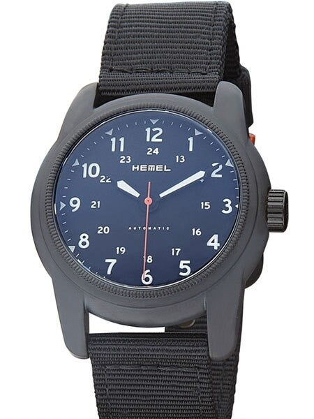 HEMEL 24 Automatic Military-Styled Watch Black Ion-Plated Case and Sapphire Crystal #HMNO1