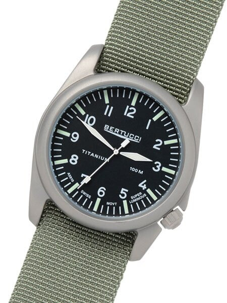 Bertucci A-4T Vintage 44 Titanium Watch with Olive Nylon Strap #13400