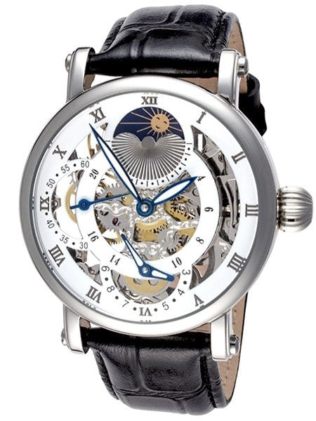 Rougois Dual Time Zone Skeleton Automatic Watch with Day/Night Moonphase #RG305SS
