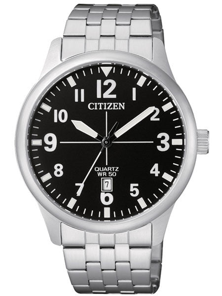 Citizen Black Dial Quartz Watch with Stainless Steel Bracelet #BI1050-81F
