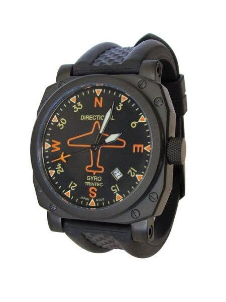 Trintec Zulu-03 Directional Gyro Automatic Aviator Watch with Black PVD Case #9062VW