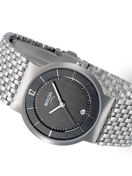 Boccia Mens Silver Quartz Watch with 37mm Titanium Case and Matching Bracelet #3514-04