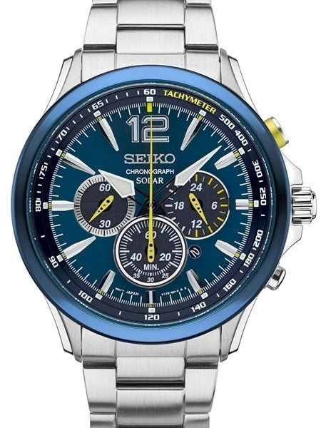 Seiko Solar Powered Chronograph Watch with Stainless Steel Case