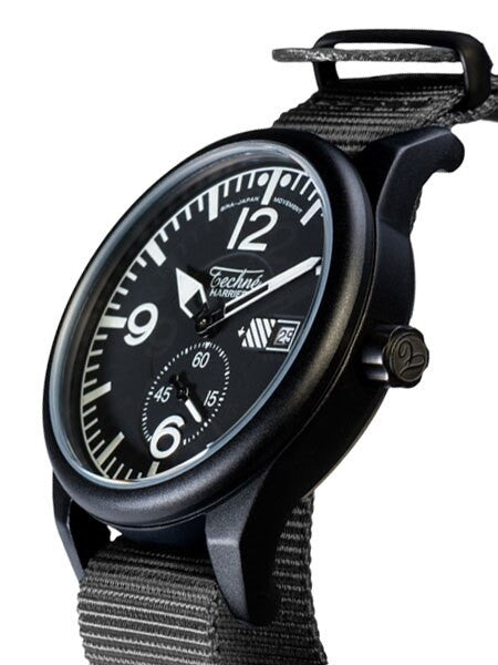 Techne Harrier Aviator Quartz Watch with 41mm Black Aluminum Case  #386.121
